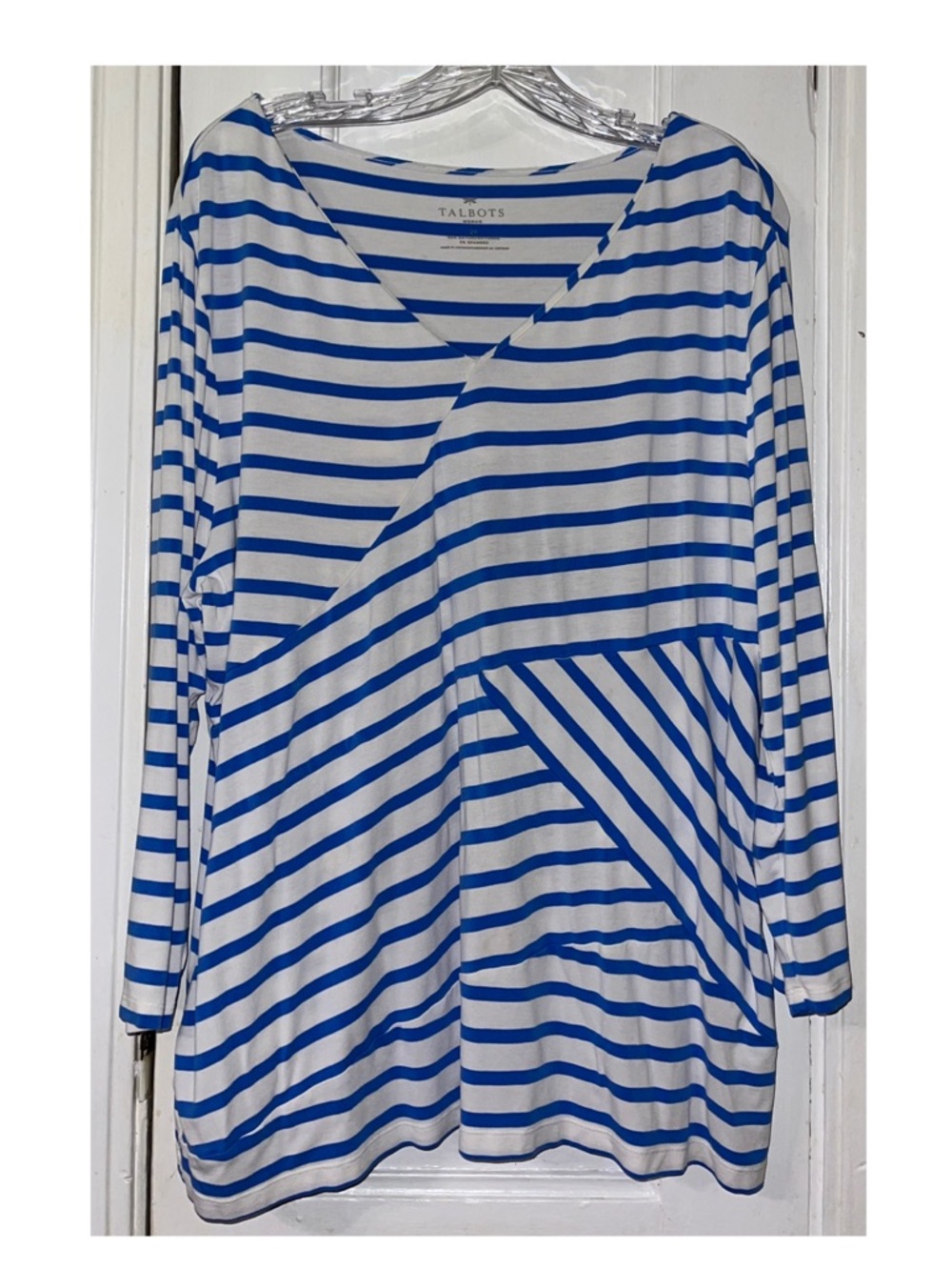 Talbots White and Blue Mixed-Stripe Long Sleeve Top